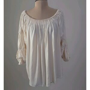 Sundance Renaissance Pleated Cream Regency Romantic Peasant Prairie Blouse Sz M